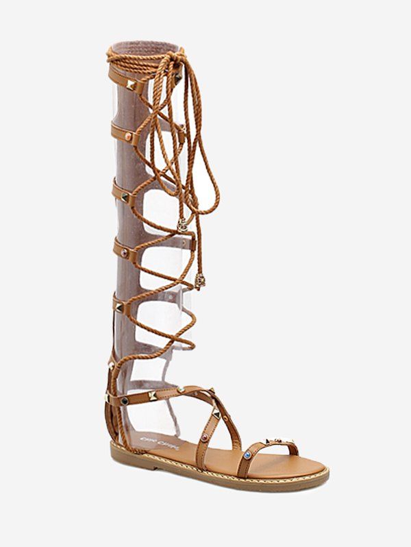 

Strappy Lace Up Gladiator Sandals, Light brown