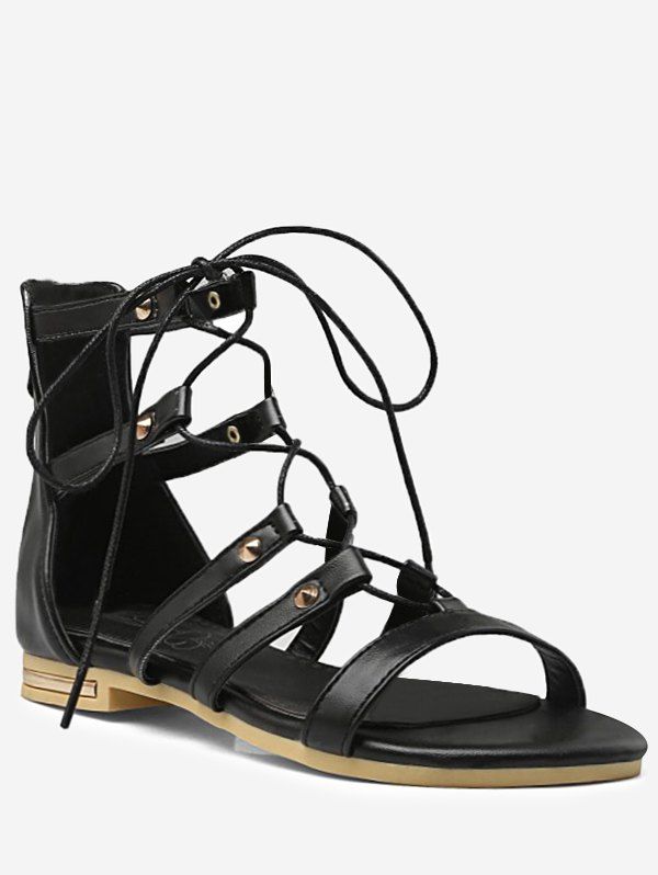 

Plus Size Lace Up Crisscross Chic Vacation Sandals, Black