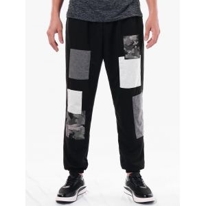 

Casual Narrow Feet Paint Print Panel Pants, Black