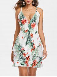 Robe en Camisole Superposée et à Imprimé Tropical -  