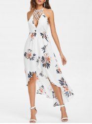 Robe Dos Nu à Ourlet Asymétrique et Imprimé Floral -  