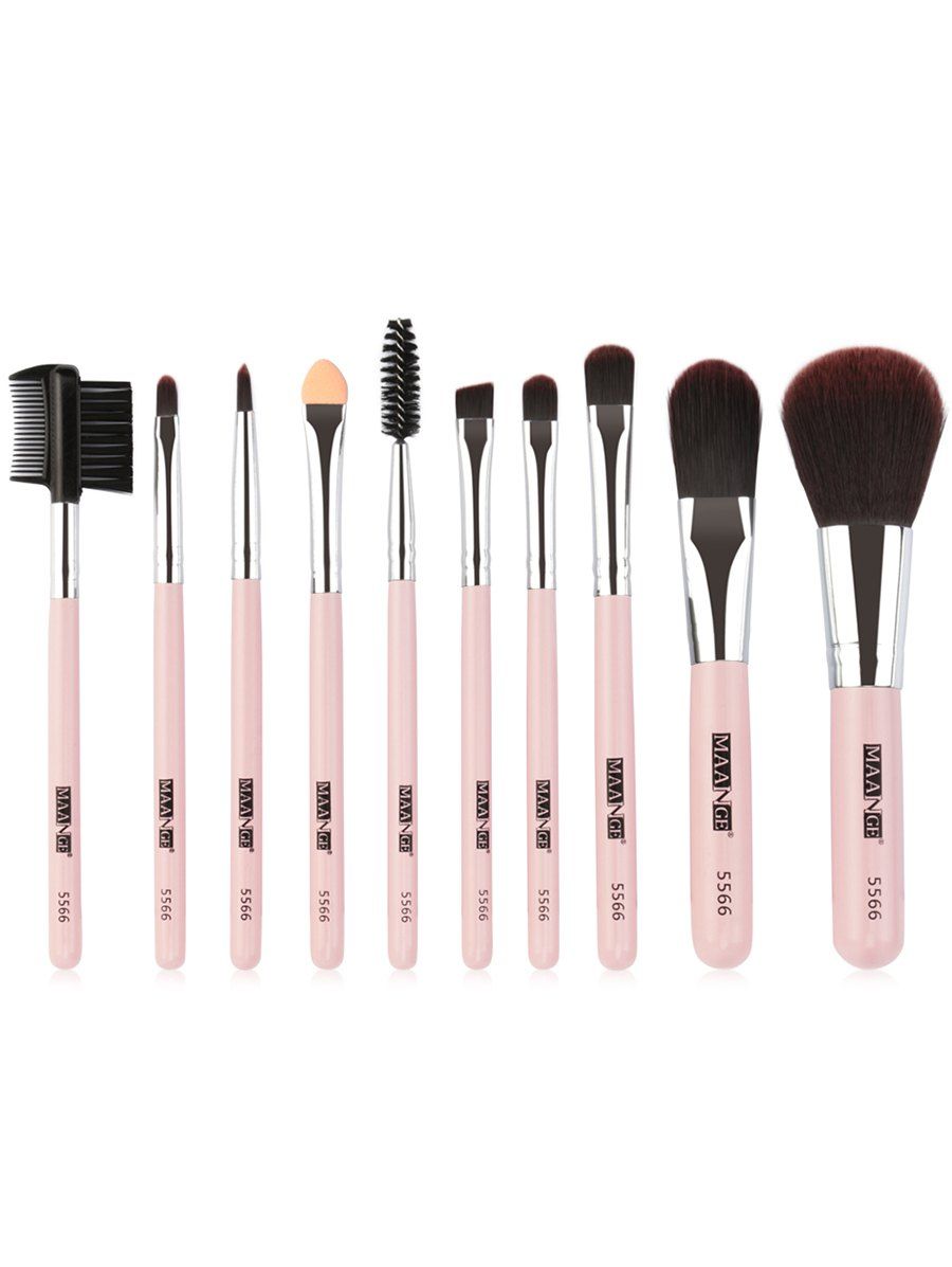 

10Pcs Synthetic Fiber Hair Foundation Blush Eyeshadow Brush Set, Pig pink