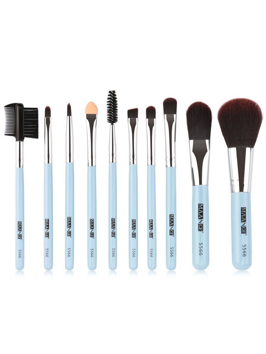 

10Pcs Synthetic Fiber Hair Foundation Blush Eyeshadow Brush Set, Blue gray
