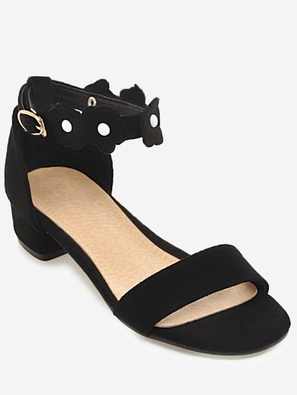 

Plus Size Block Heel Floral Chic Prom Sandals, Black