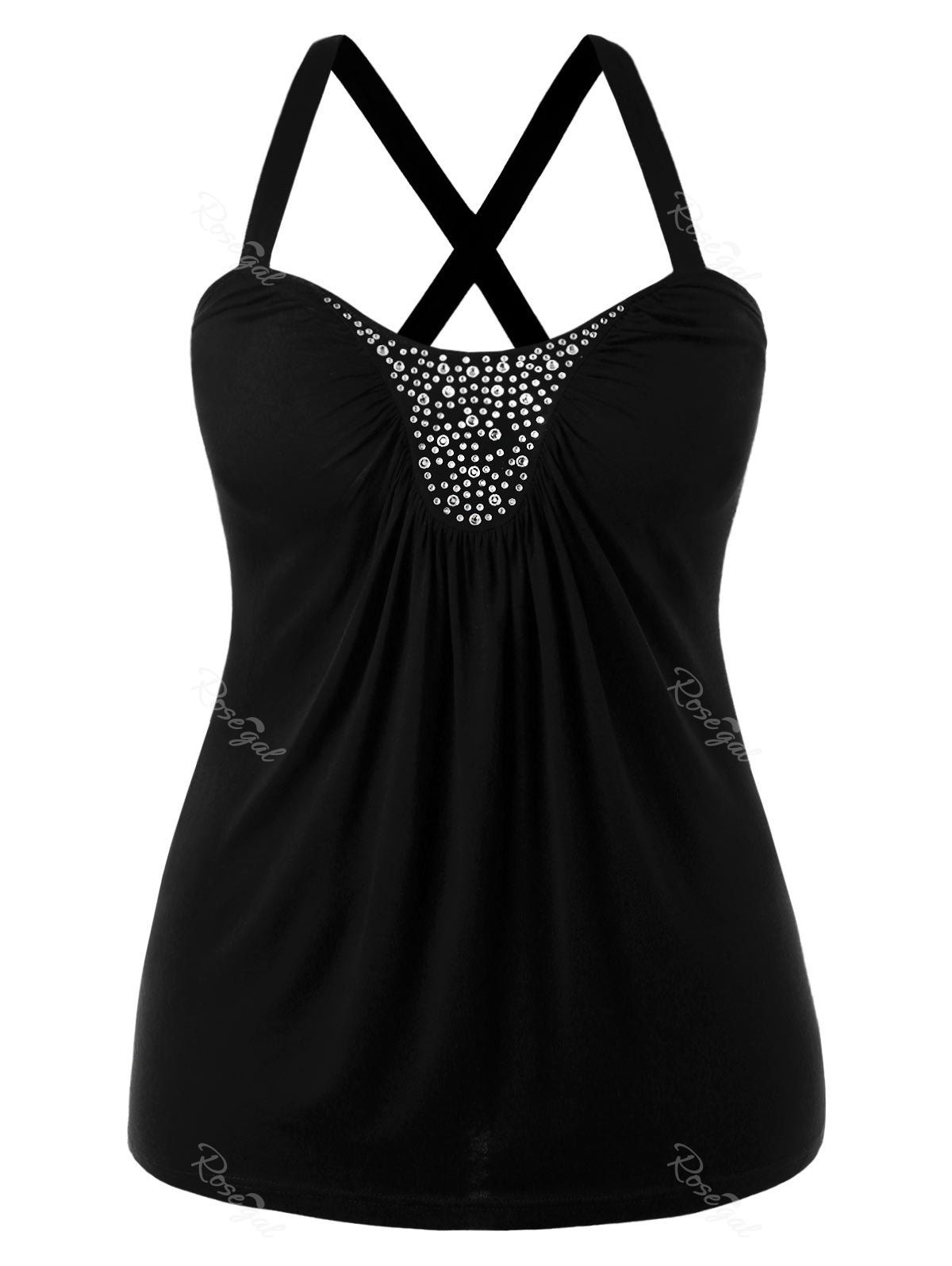 

Plus Size Glittery Criss Cross Tank Top, Black