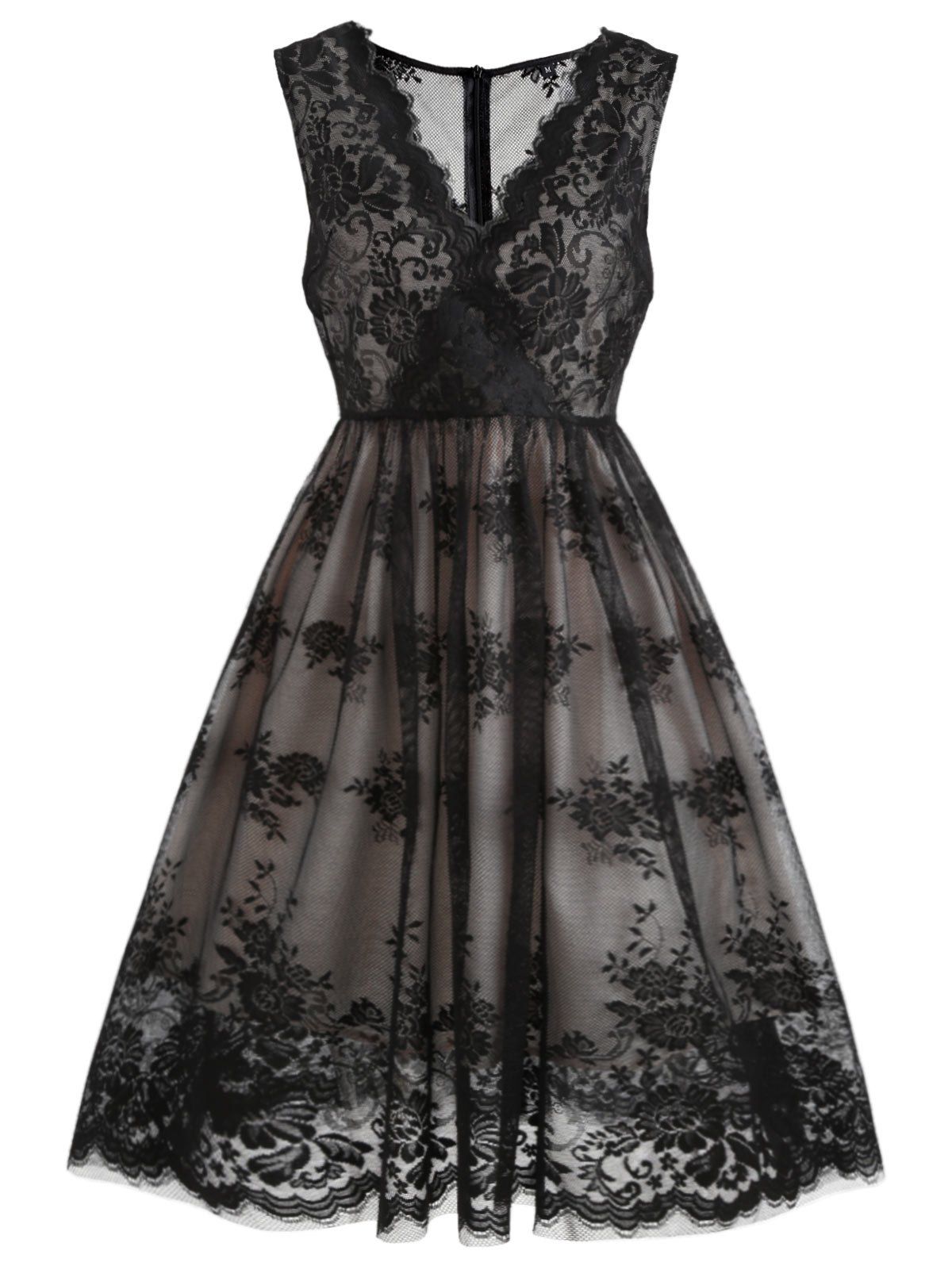 

Sleeveless Faux Wrap Lace Dress, Black