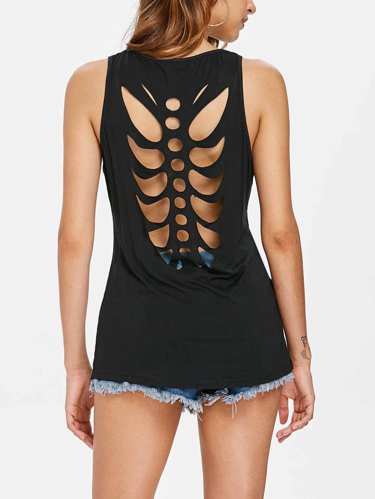 

Skeleton Cut Out Sleeveless T-shirt, Black