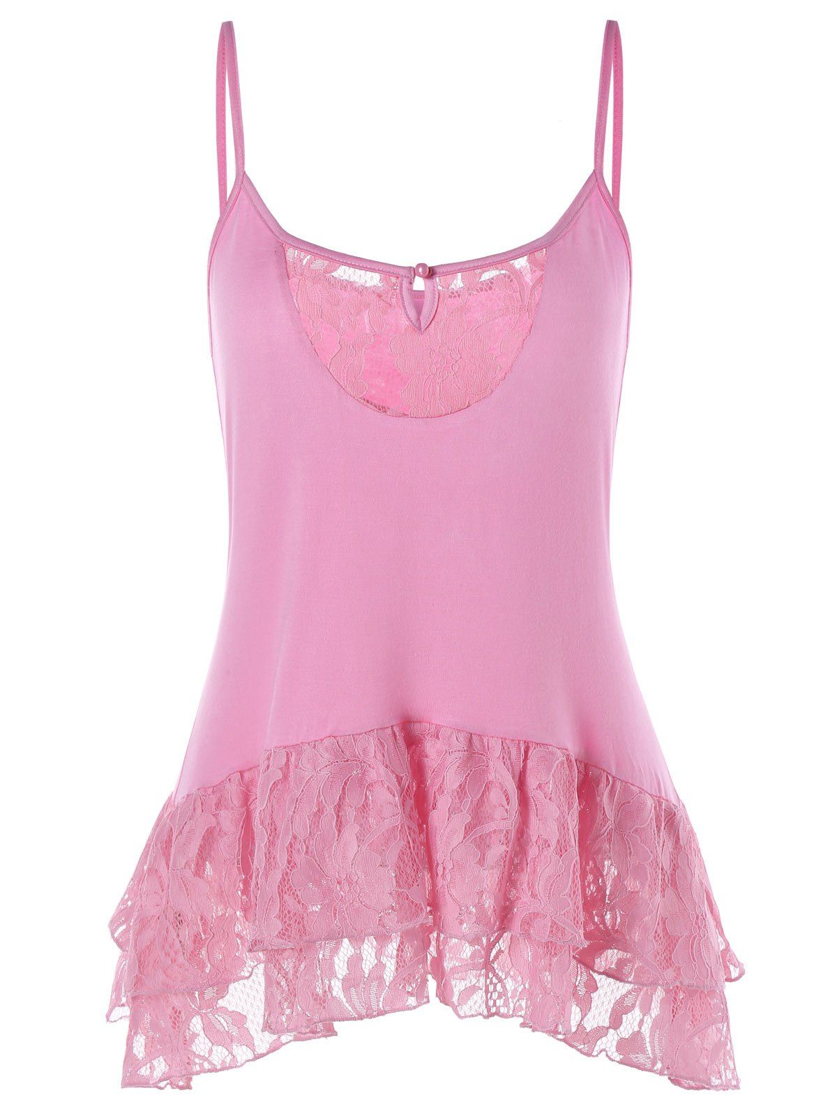 

Lace Panel Keyhole Cami Top, Pink