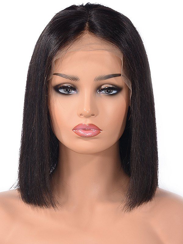 

Center Parting Straight Bob Human Hair Lace Front Wig, Natural black