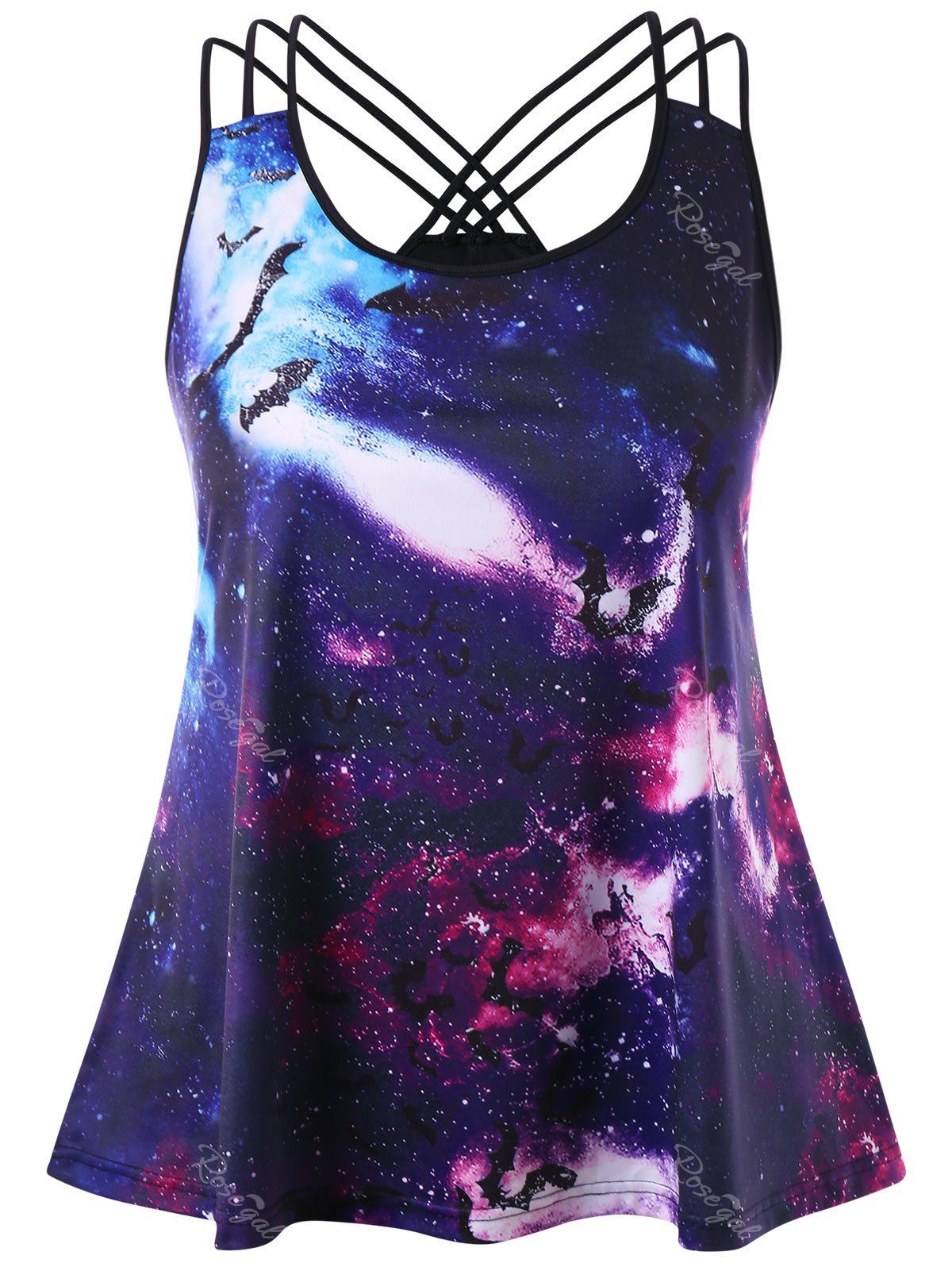 

Plus Size Criss Cross Galaxy Tank Top, Black