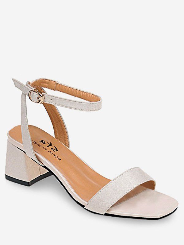 

Block Heel Party Ankle Strap Sandals, Beige