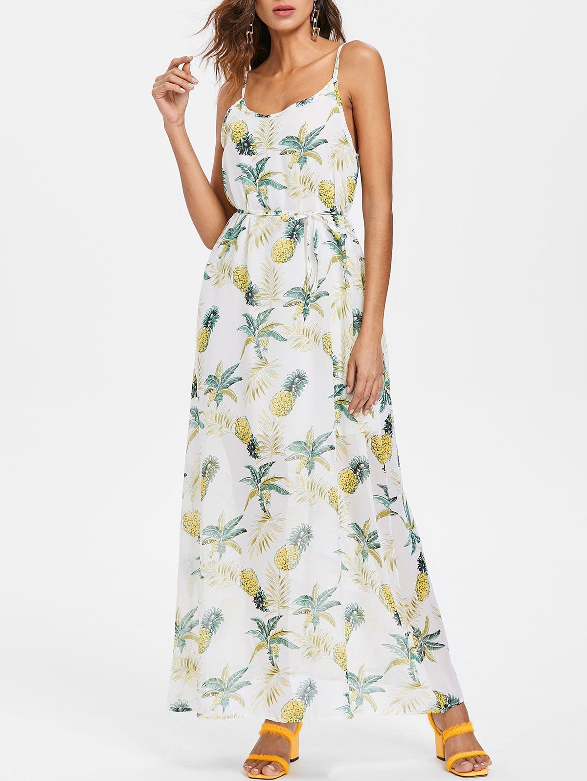 

Pineapple Print Chiffon Maxi Dress, Multi