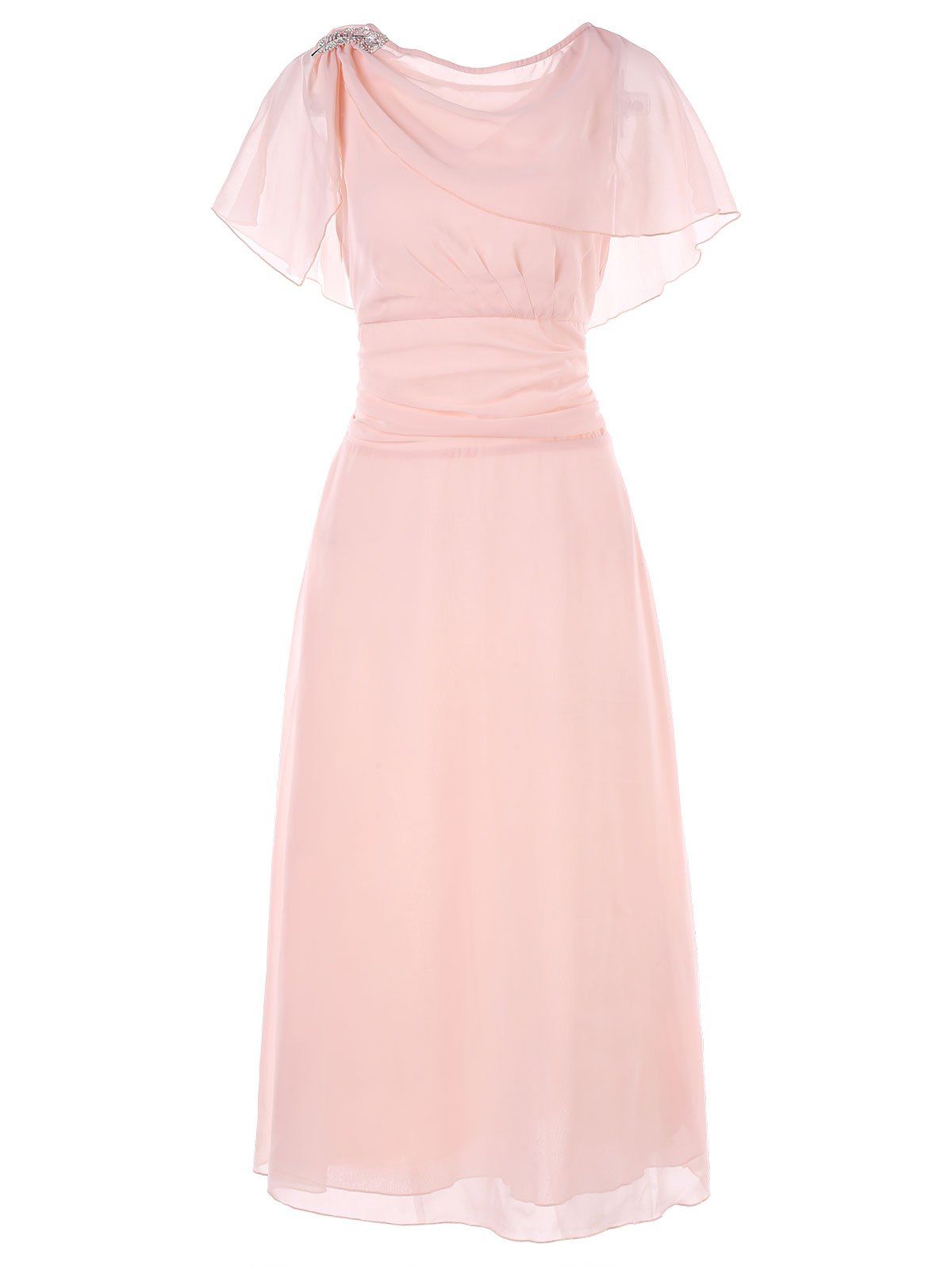 

Brooch Chiffon Evening Dress, Pink bubblegum