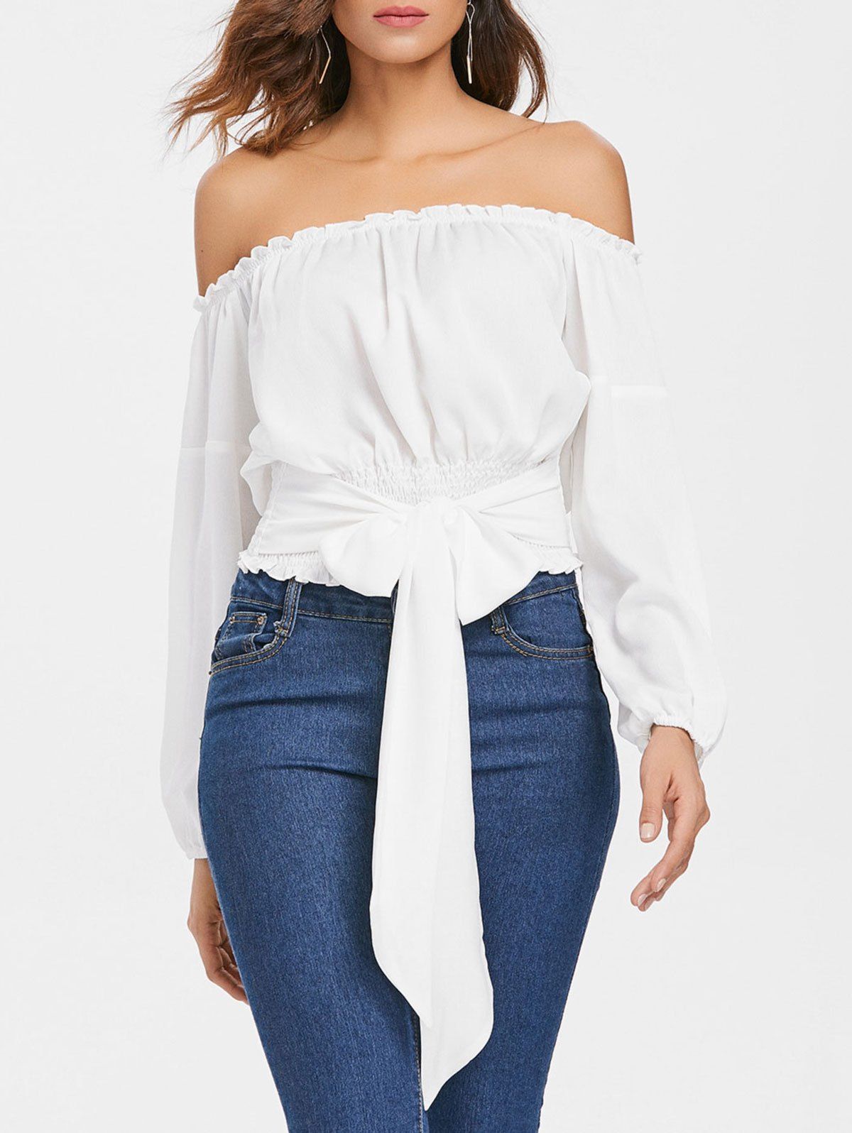 

Long Sleeve Off The Shoulder Blouse, White