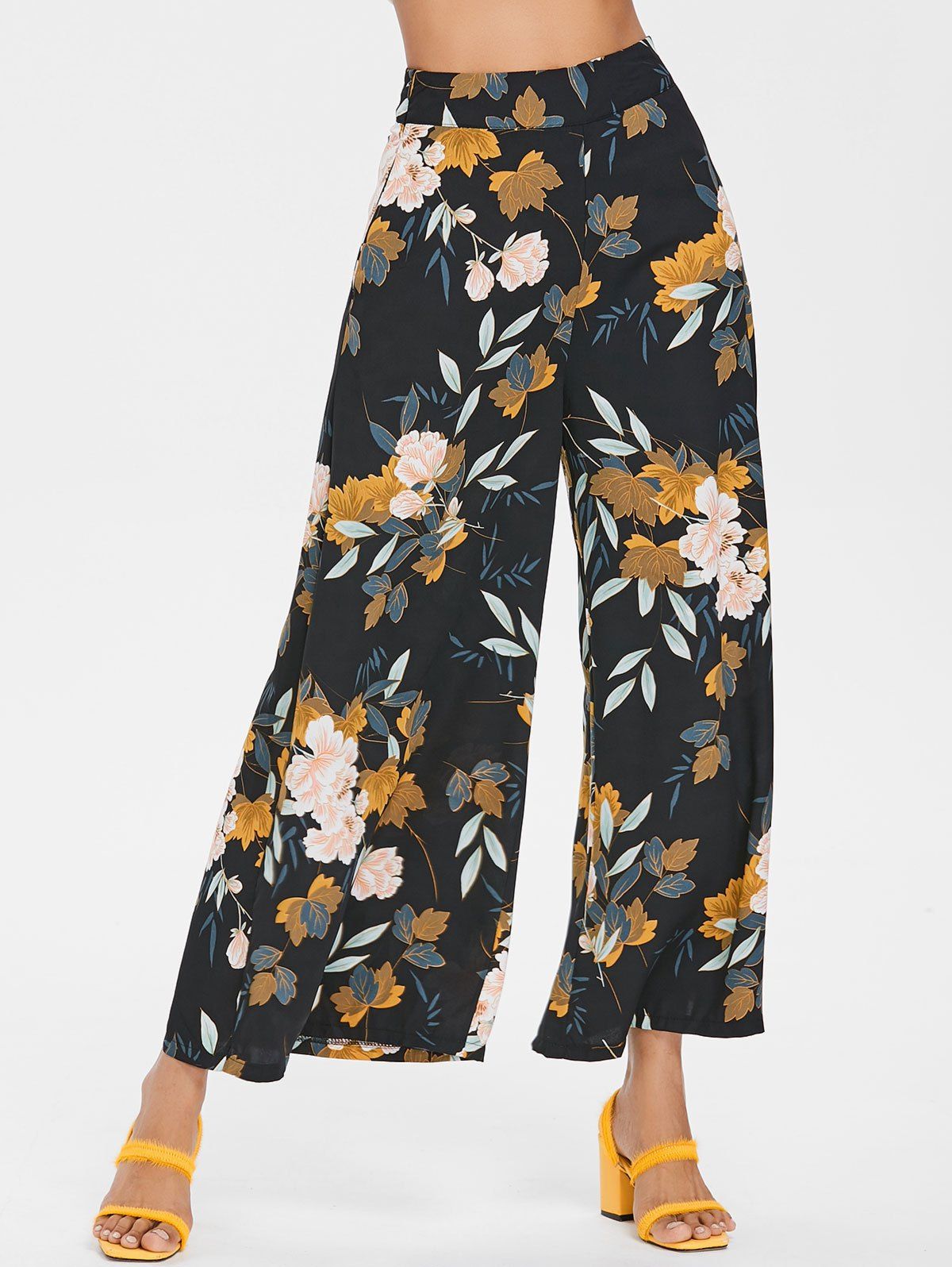 

Bohemian High Rise Floral Palazzo Pants, Black