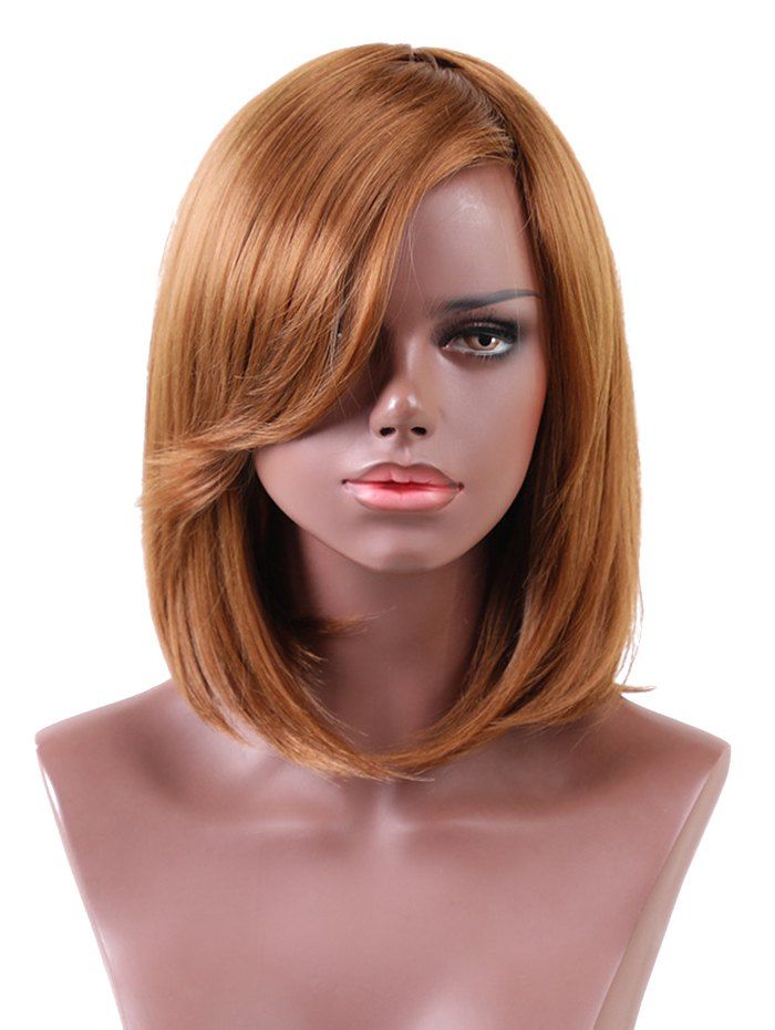 

Short Side Bang Straight Bob Heat Resistant Synthetic Wig, Tiger orange