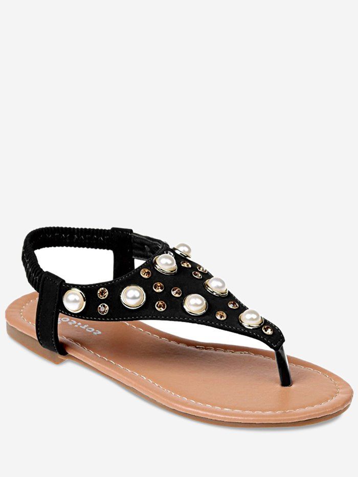 

Clip Toe Faux Pearl Inlay Sandals, Black