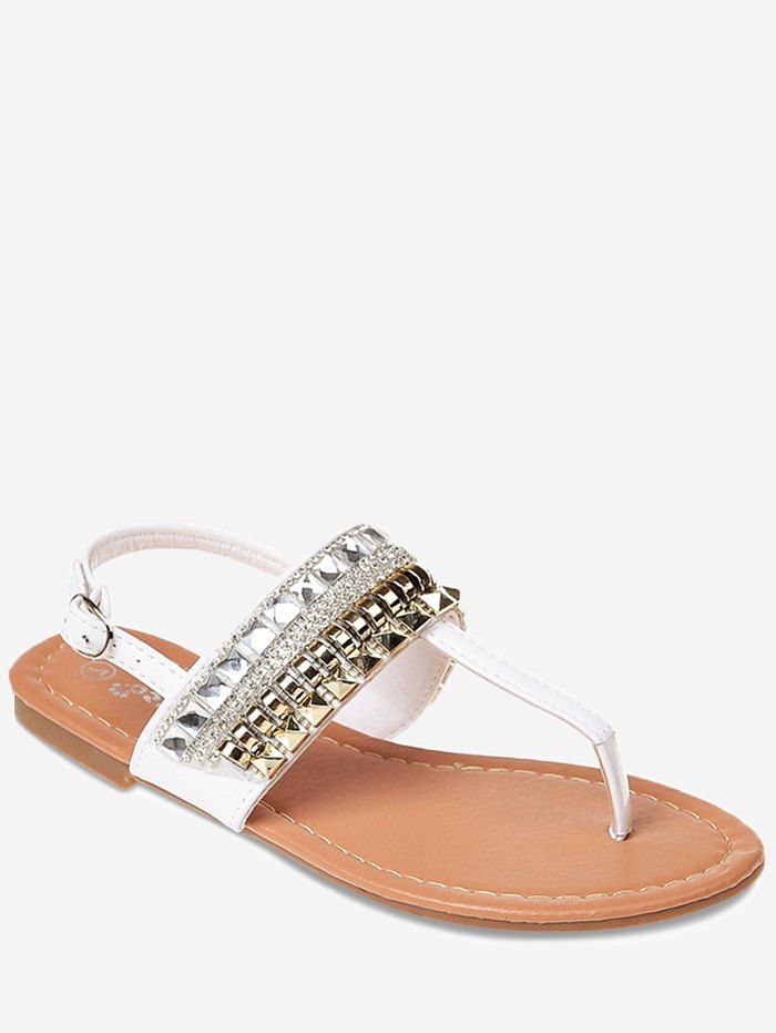 

Faux Crystal Buckle Strap Beach Sandals, White