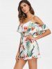 Cold Shoulder Floral Leaf Print Romper -  
