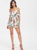 Cold Shoulder Floral Leaf Print Romper -  