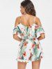 Cold Shoulder Floral Leaf Print Romper -  
