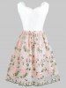 Foral Embroidery High Waist Sleeveless Flare Dress -  
