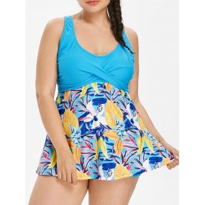 

Plus Size Floral Twist Tankini Set, Deep sky blue