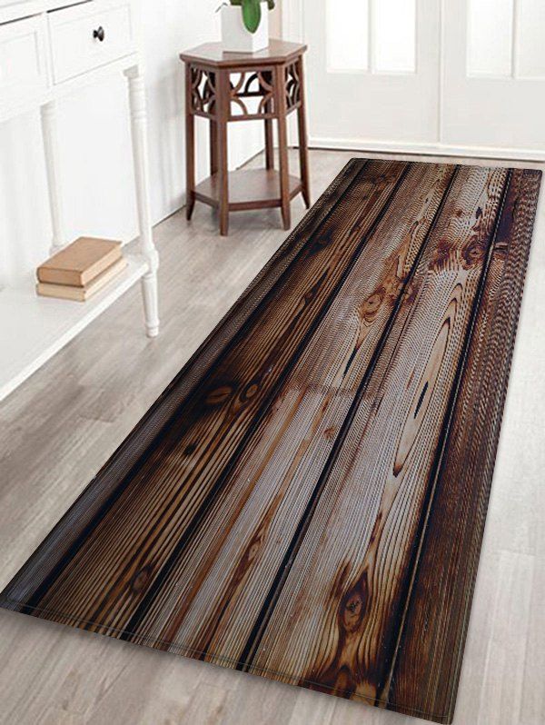 

Uhommi Retro Wood Texture Print Non Slip Floor Rug