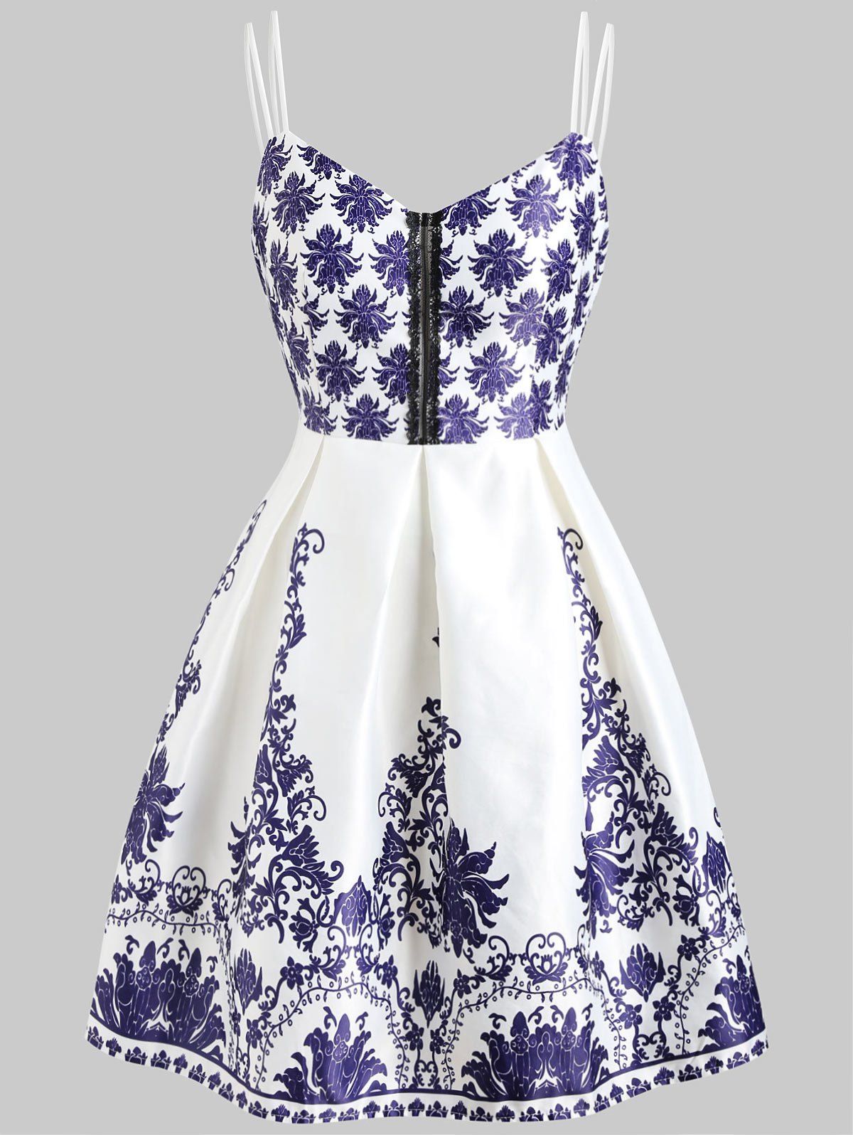 

Double Straps Print Vintage Dress, White