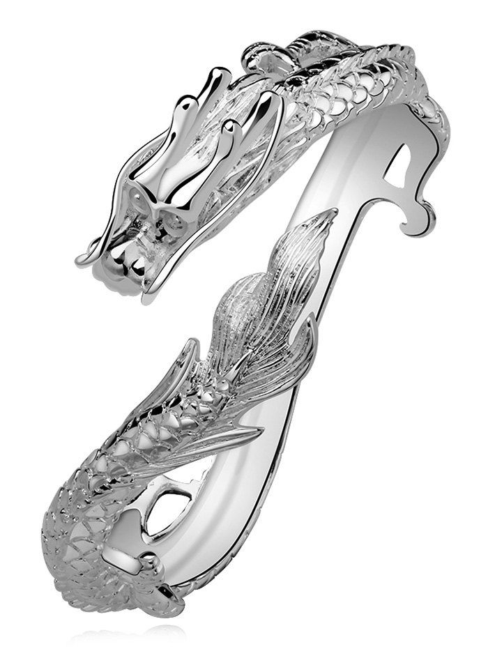 

Unique Carved Dragon Decorative Cuff Bracelet, Silver