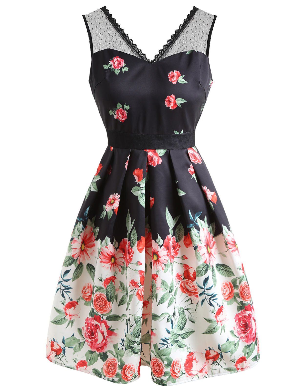 Floral Print Sleeveless Flare Dress, Multi