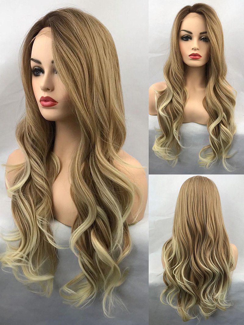 

Long Side Bang Wavy Colormix Lace Front Synthetic Wig, Multi
