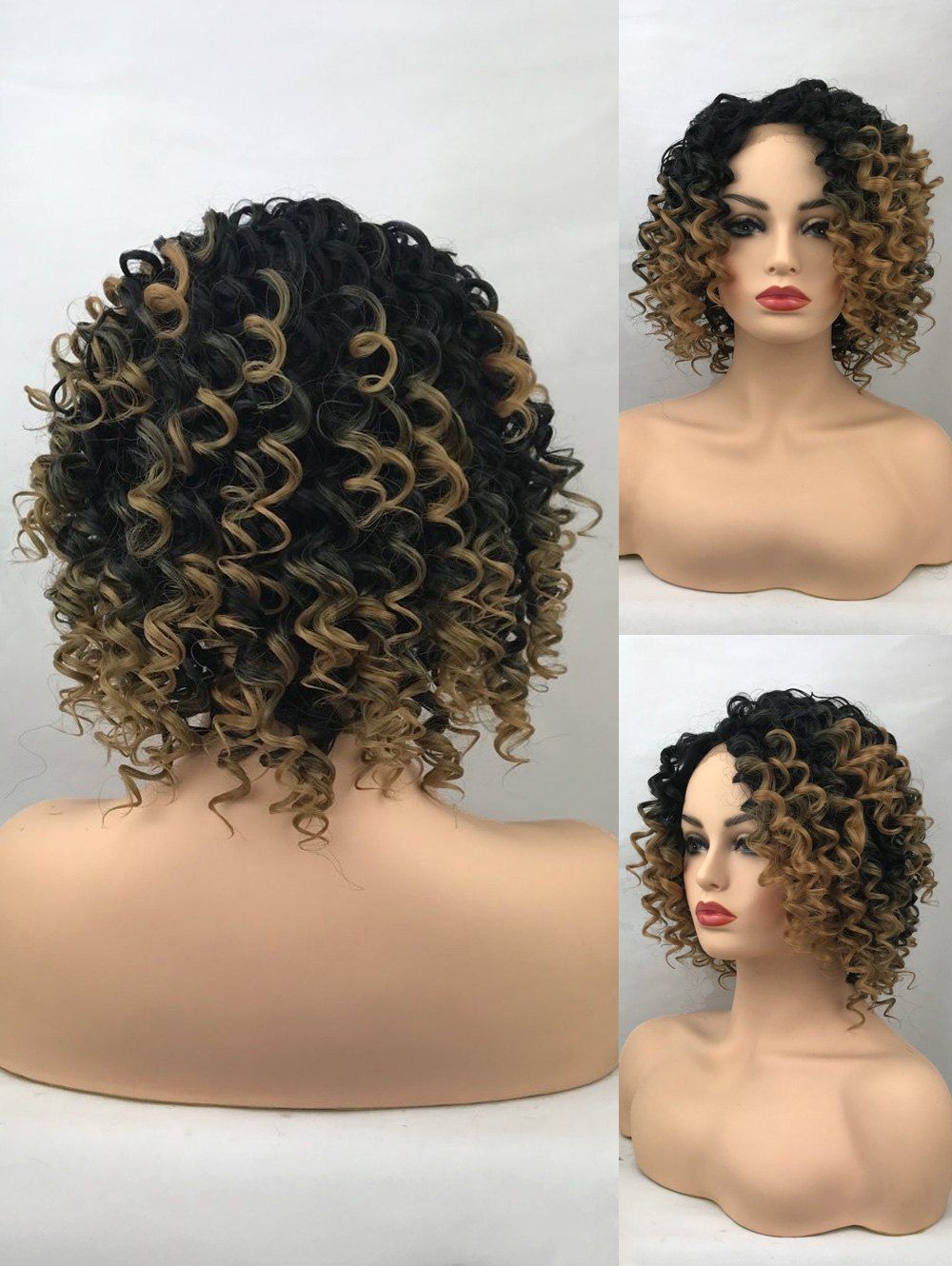 

Short Side Bang Colormix Curly Synthetic Lace Front Wig, Multi