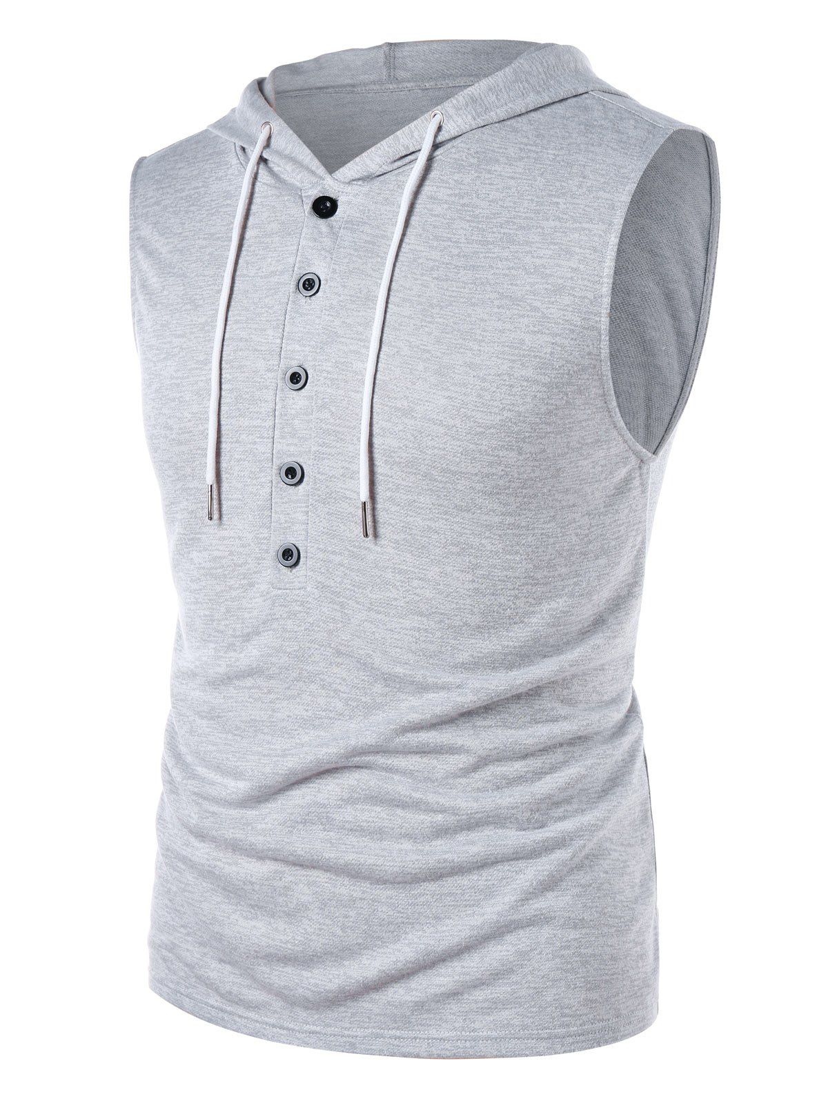 

Sleeveless Solid Color Drawstring Hoodie, Gray cloud