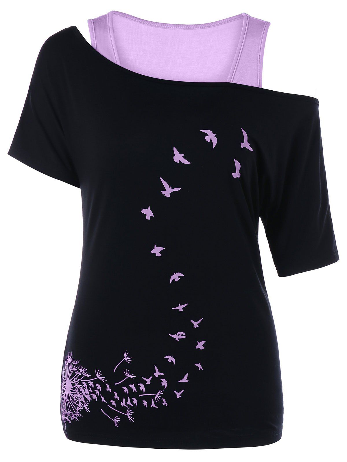 

Dandelion Print Shoulder Cut T-shirt, Mauve