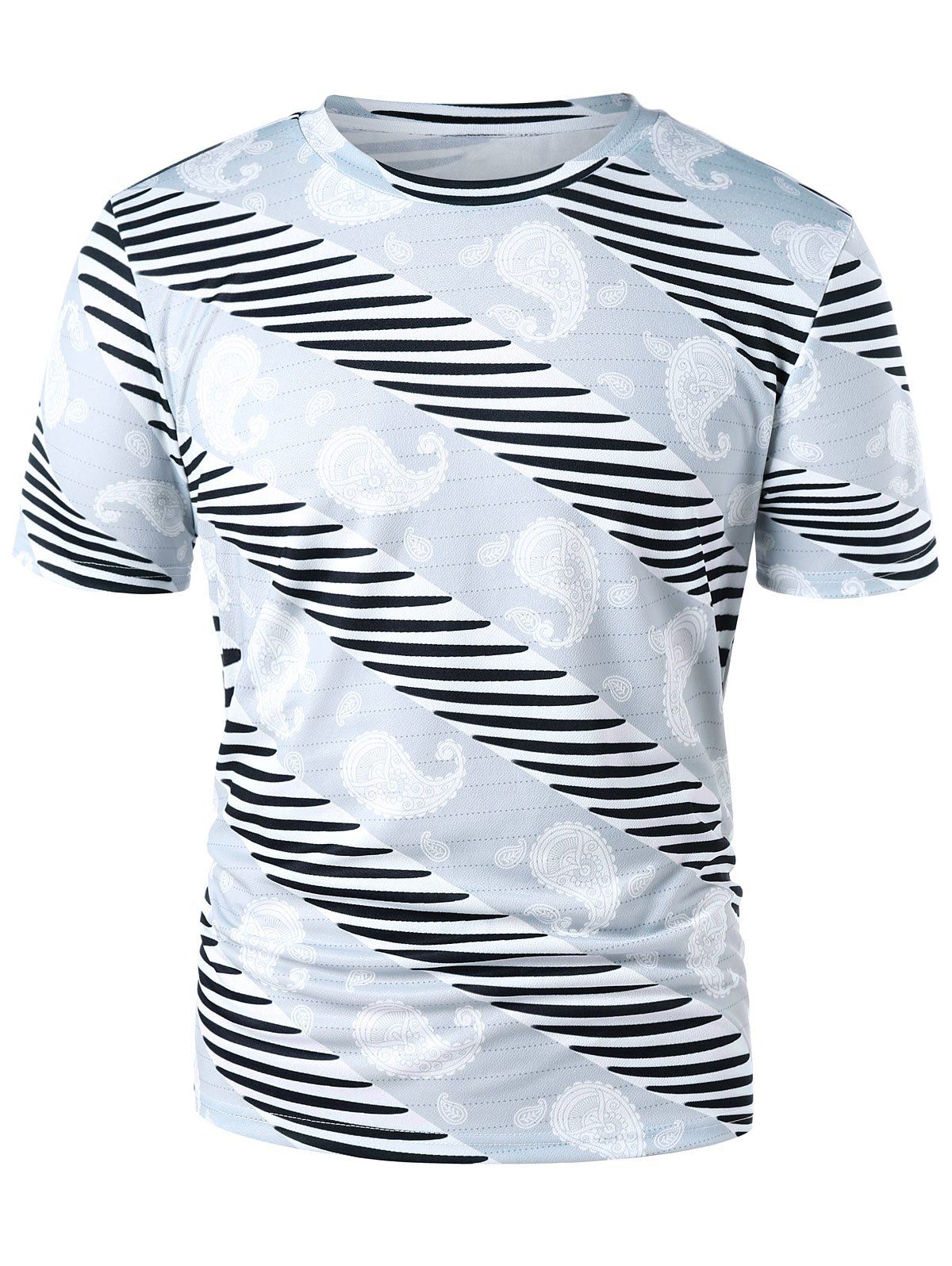 

Paisley and Stripe Print Casual T-shirt, Gray cloud