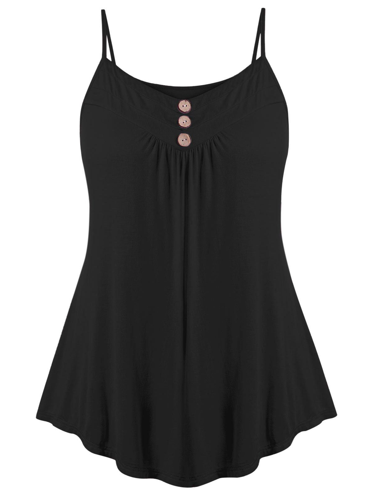 

Plus Size Button Embellished Slip Tank Top, Black
