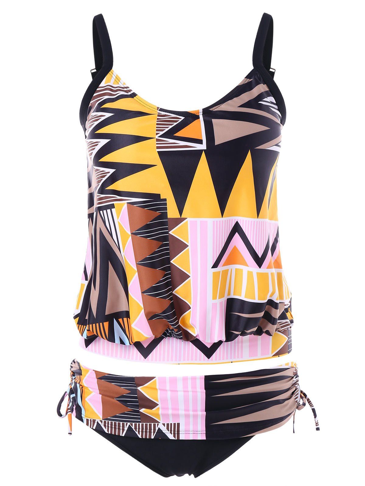 

Drawstring Geometric Print Tankini Set, Multi