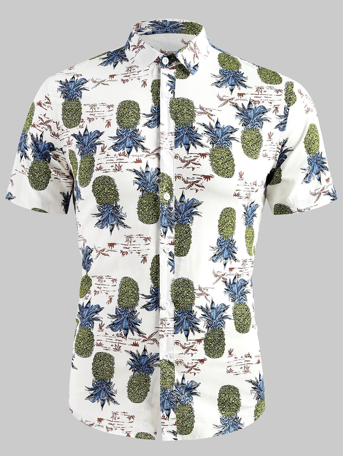 

Short Sleeve Pineapple Pattern Turndown Collar Shirt, White