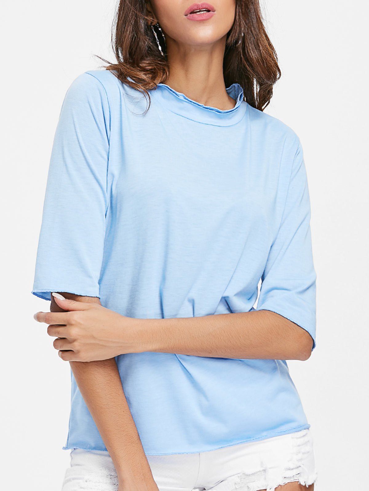 

Half Sleeve Ruffled Neck T-shirt, Light blue