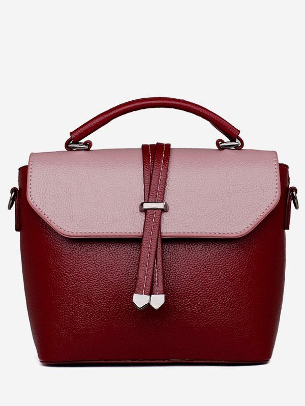 

Vintage Color Block PU Leather Crossbody Bag, Red