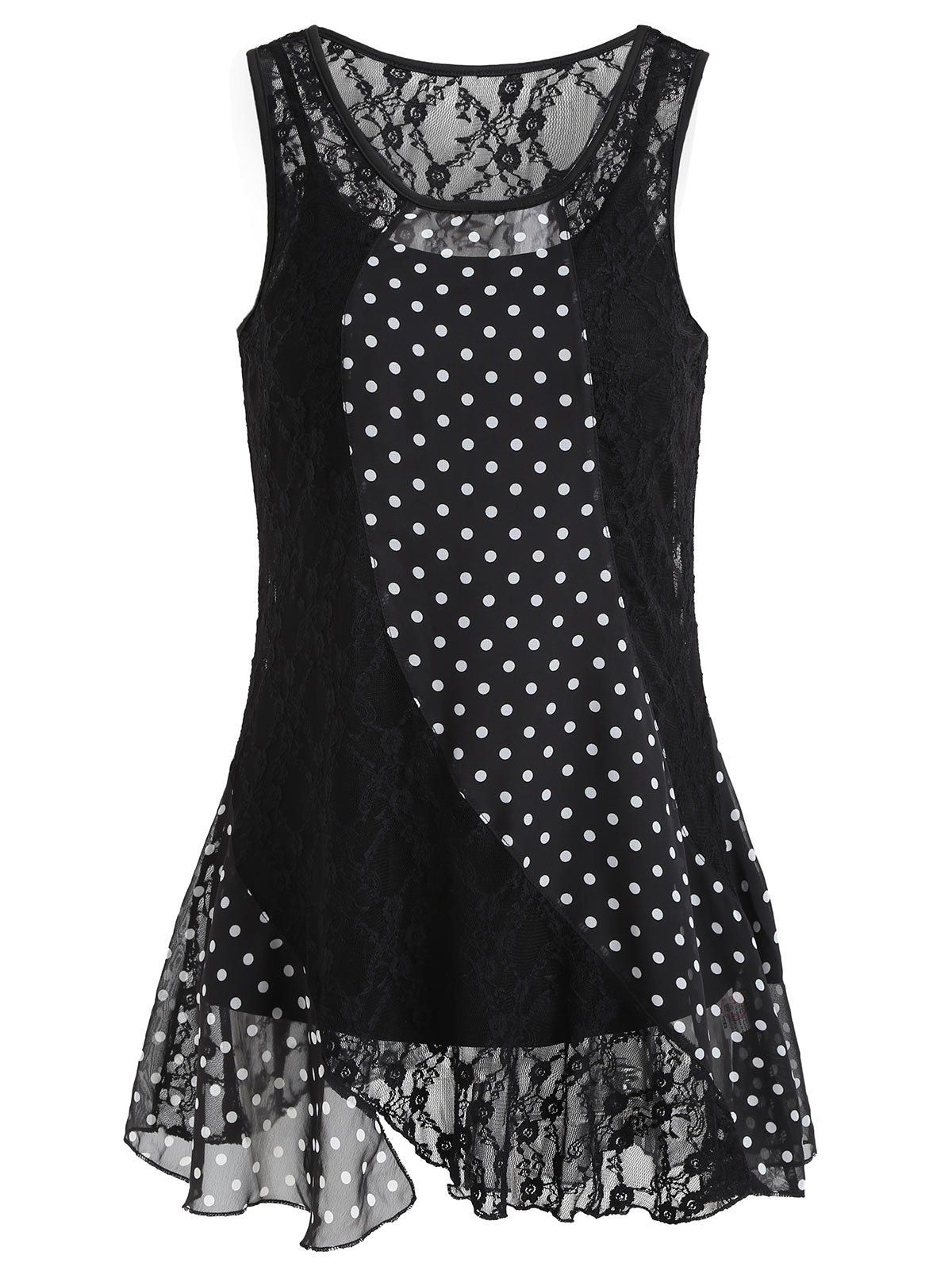 

Polka Dot Sleeveless Lace Blouse, Black