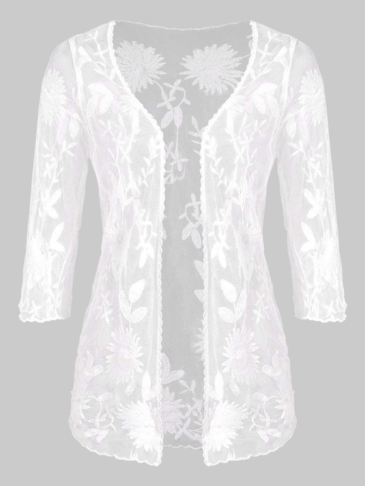 

Dandelion Pattern Three Quarter Sleeve Cover Up, White