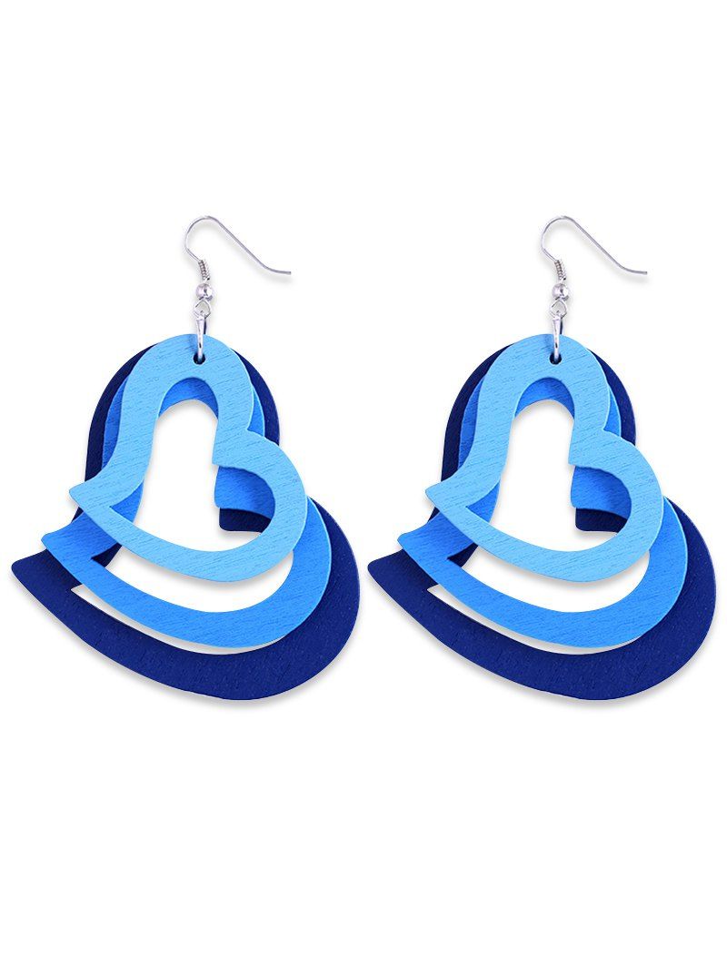 

Multilayer Heart Wooden Hook Earrings, Blue