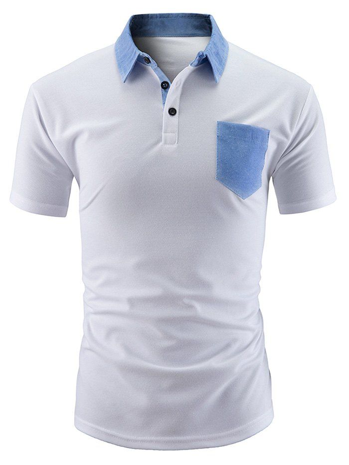 

Contrast Color Short Sleeve Polo Shirt, White