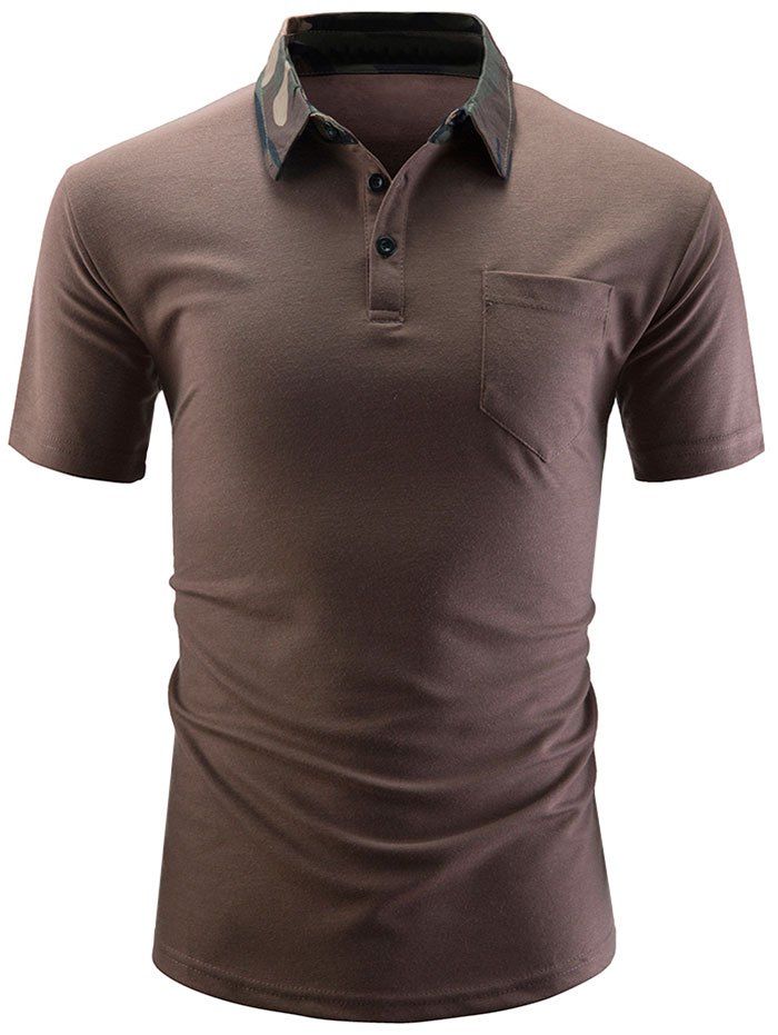 

Casual Camouflage Print Polo Collar T-shirt, Coffee