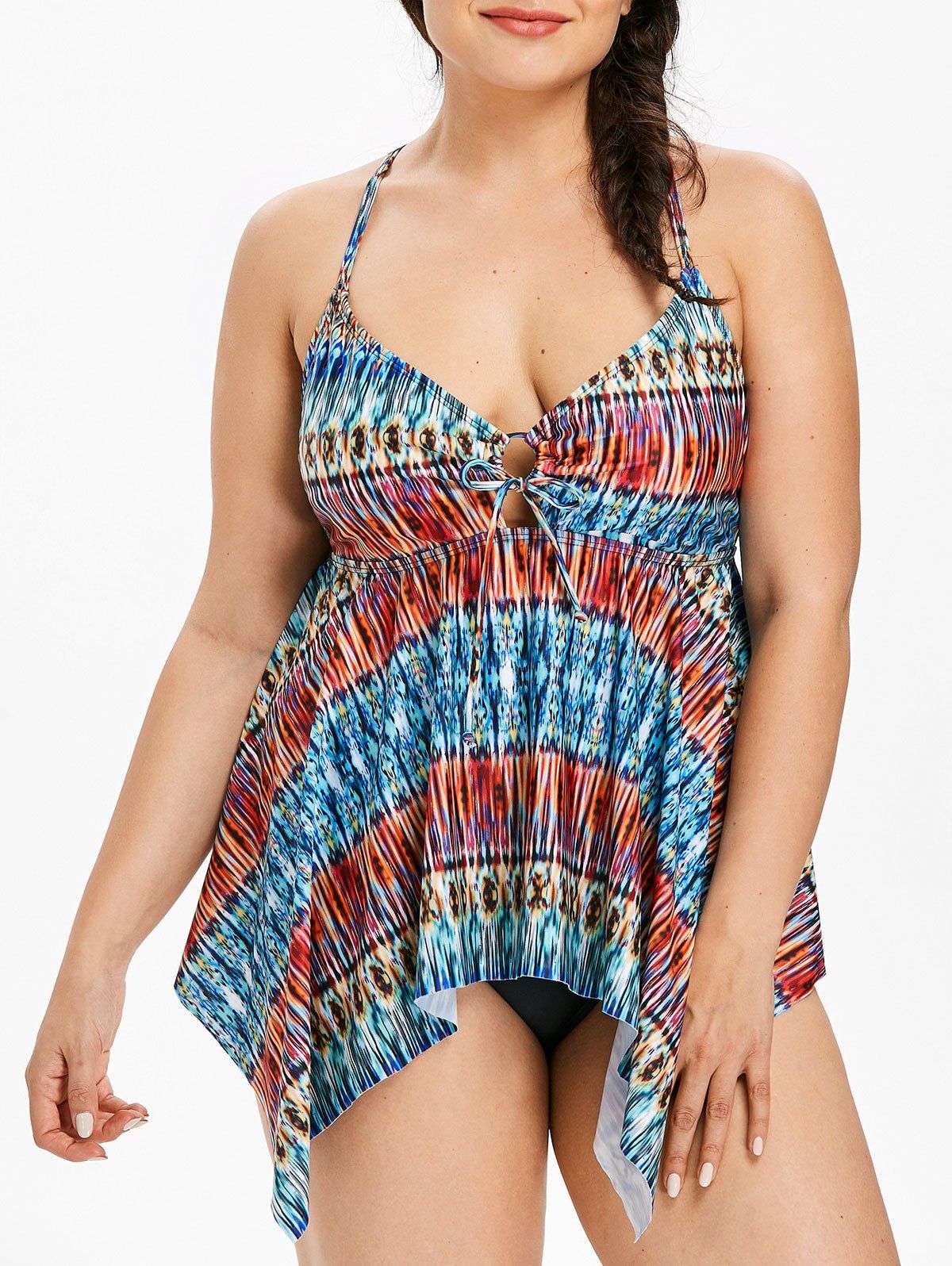 

Asymmetrical Plus Size Printed Tankini Set, Multi