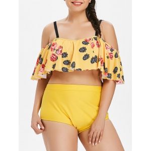 

Cold Shoulder Flounce Plus Size Bikini Set, Yellow