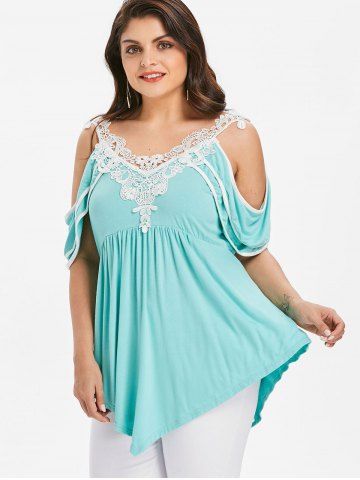 

Plus Size Tiered Sleeve Cold Shoulder T-shirt, Blue green