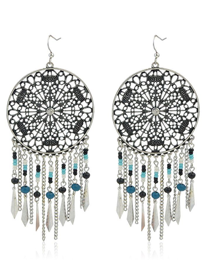 

Hollow Beaded Personality Hook Dangle Earrings, Silver